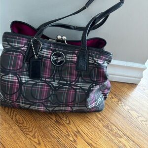 Coach Plaid Tote Bag - Black and Pink